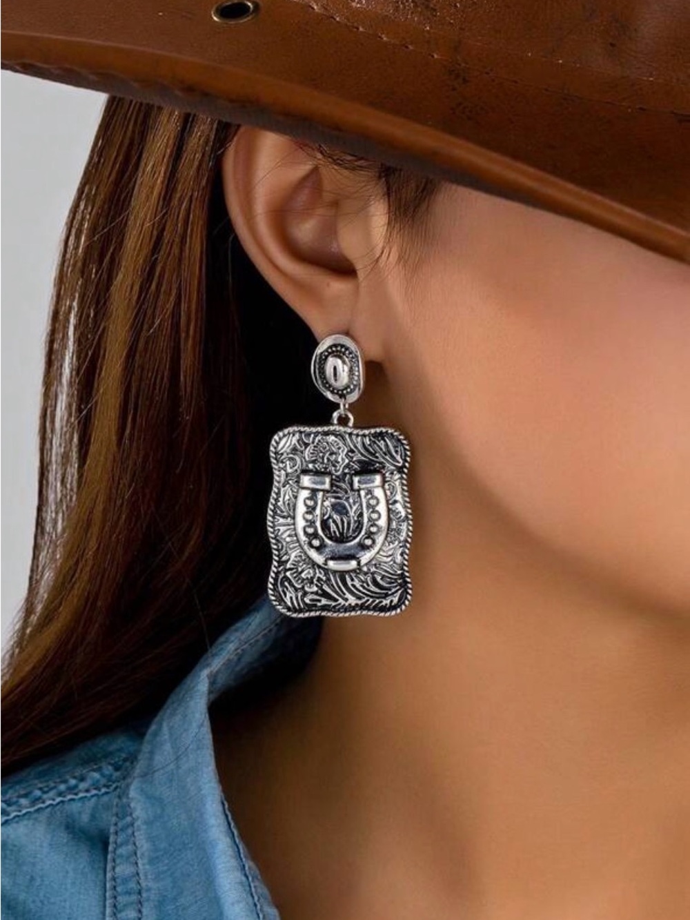 Western Earrings Silver Western Horseshoe Drop Earrings - Women's Jewelry